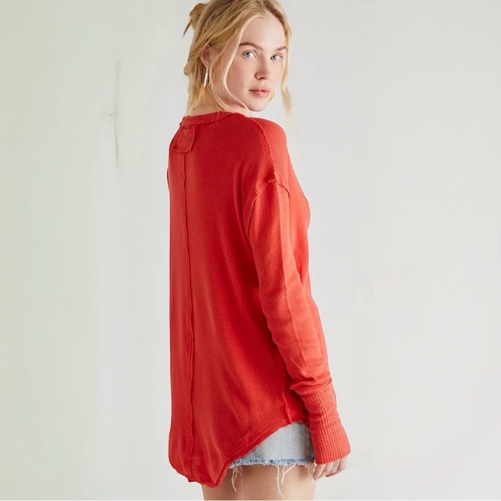 Free People / We the Free • Red Ribbon Colby Long Sleeve Top - Picture 2 of 9